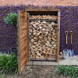 Rutland County Garden Furniture Greetham Log Store - Rustic Brown - Solid Panels - 4Ft Wide X 6Ft Tall + 1 Door / Kindling Shelf / Forward Sloping Roof - thumbnail 2