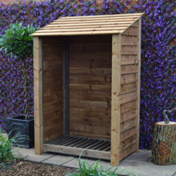 Rutland County Garden Furniture Greetham Log Store - Rustic Brown - Solid Panels - 4Ft Wide X 6Ft Tall + 1 Door / Kindling Shelf / Forward Sloping Roof - thumbnail 3