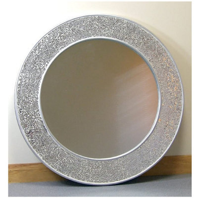 60Cm Round Design Wall Mirror Silver Mosaic Frame