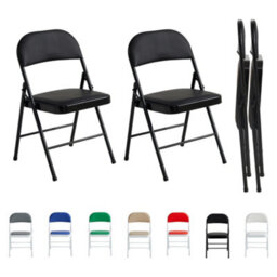 Mcc Direct Set Of 2 Folding Dining Chairs Metal Frame Padded Seats Black - thumbnail 2