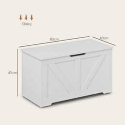 Homcom Storage Trunk For Living Room, With Safety Hinges, 80Cm, White - thumbnail 3