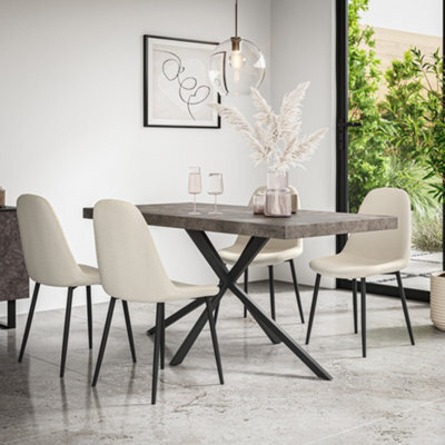 More4Homes Donni Dining Table And Chairs -  Concrete Effect Table Top W Black Legs + Maya Boucle Dining Chair Set Of 4 (Ivory White) - image 1