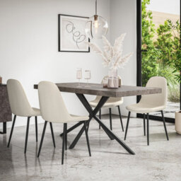More4Homes Donni Dining Table And Chairs -  Concrete Effect Table Top W Black Legs + Maya Boucle Dining Chair Set Of 4 (Ivory White) - thumbnail 1