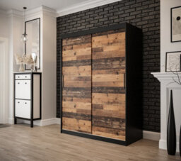 Arte Tilburg Contemporary 2 Sliding Door Wardrobe 5 Shelves 2 Rails Dark Oak Effect And Black (H)2000mm (W)1500mm (D)620mm - thumbnail 2