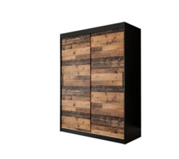 Arte Tilburg Contemporary 2 Sliding Door Wardrobe 5 Shelves 2 Rails Dark Oak Effect And Black (H)2000mm (W)1500mm (D)620mm