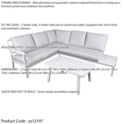 Loops Premium 5 Seater Garden Coffee Table & Parasol Set - White Aluminium Corner Sofa - thumbnail 3