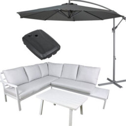 Loops Premium 5 Seater Garden Coffee Table & Parasol Set - White Aluminium Corner Sofa - thumbnail 1