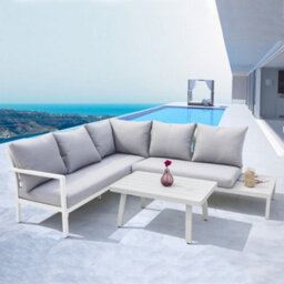 Loops Premium 5 Seater Garden Coffee Table & Parasol Set - White Aluminium Corner Sofa - thumbnail 5