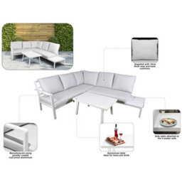 Loops Premium 5 Seater Garden Coffee Table & Parasol Set - White Aluminium Corner Sofa - thumbnail 4