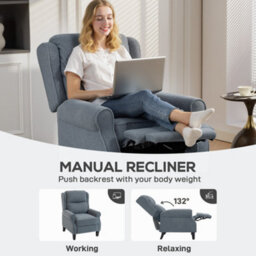 Homcom Recliner Armchair, Fabric Recliner Chair, Grey - thumbnail 4