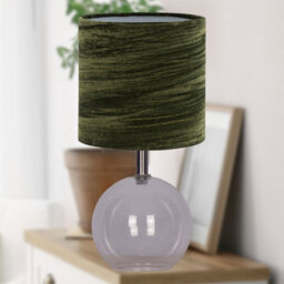 First Choice Lighting Set Of 2 Buck - Clear Glass Table Lamps With Dark Green Velvet Shade - thumbnail 4