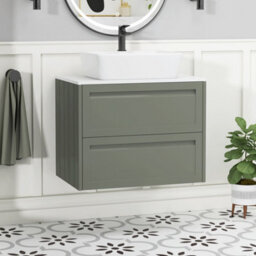 Royal Bathrooms Royal Bathroom Elmore 700mm Matt Green Wall Mounted Bathroom Vanity Unit 2 Drawer Plain White Worktop With Cube Basin - thumbnail 1