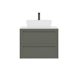 Royal Bathrooms Royal Bathroom Elmore 700mm Matt Green Wall Mounted Bathroom Vanity Unit 2 Drawer Plain White Worktop With Cube Basin - thumbnail 7