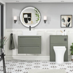 Royal Bathrooms Royal Bathroom Elmore 700mm Matt Green Wall Mounted Bathroom Vanity Unit 2 Drawer Plain White Worktop With Cube Basin - thumbnail 5