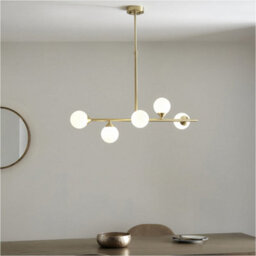 Loops Multi Arm Hanging Ceiling Pendant Light - Satin Brass Plate & Gloss White Glass Shade - 5 X 3W Led G9 - thumbnail 4
