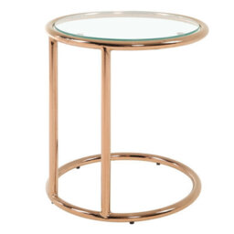 Living And Home Rose Gold Tempered Glass Bedside Table Coffee Table With Metal Base 49Cm H - thumbnail 5