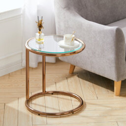 Living And Home Rose Gold Tempered Glass Bedside Table Coffee Table With Metal Base 49Cm H