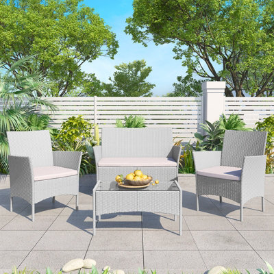 Onemill Wicker Rattan Furniture Set 4-Piece With 2 Armchairs,1 Double Seat Sofa And 1 Table(Grey) - image 1