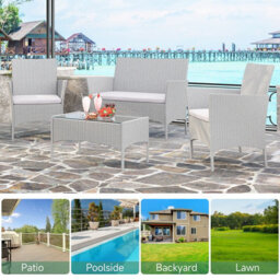 Onemill Wicker Rattan Furniture Set 4-Piece With 2 Armchairs,1 Double Seat Sofa And 1 Table(Grey) - thumbnail 7