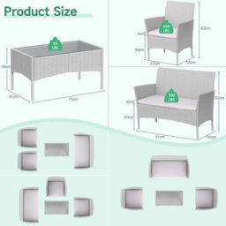 Onemill Wicker Rattan Furniture Set 4-Piece With 2 Armchairs,1 Double Seat Sofa And 1 Table(Grey) - thumbnail 4