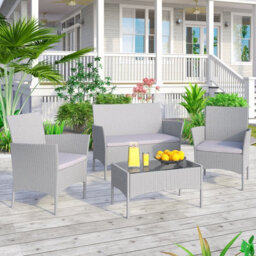 Onemill Wicker Rattan Furniture Set 4-Piece With 2 Armchairs,1 Double Seat Sofa And 1 Table(Grey) - thumbnail 6