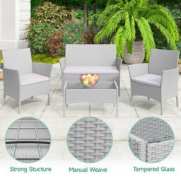 Onemill Wicker Rattan Furniture Set 4-Piece With 2 Armchairs,1 Double Seat Sofa And 1 Table(Grey) - thumbnail 2