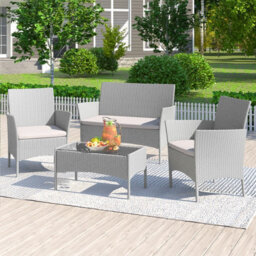 Onemill Wicker Rattan Furniture Set 4-Piece With 2 Armchairs,1 Double Seat Sofa And 1 Table(Grey) - thumbnail 8