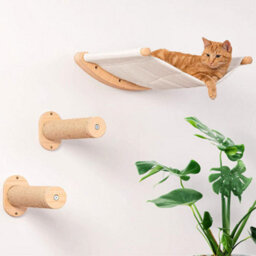 GardenSkill Wall-Mounted Cat Shelves & Sisal Scratching Post Steps With Hammock Bed - Climbing Perch Platform Indoor Cat Furniture Set - 3Pcs - thumbnail 1