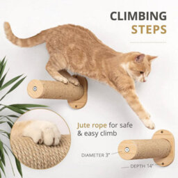 GardenSkill Wall-Mounted Cat Shelves & Sisal Scratching Post Steps With Hammock Bed - Climbing Perch Platform Indoor Cat Furniture Set - 3Pcs - thumbnail 3