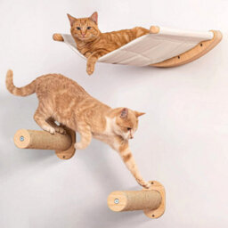 GardenSkill Wall-Mounted Cat Shelves & Sisal Scratching Post Steps With Hammock Bed - Climbing Perch Platform Indoor Cat Furniture Set - 3Pcs - thumbnail 2