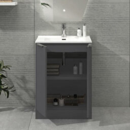 Royal Bathrooms Evora 700mm Graphite Grey Fluted Floor Standing Bathroom Vanity Unit 2 Door Cabinet With Ceramic Basin - thumbnail 4