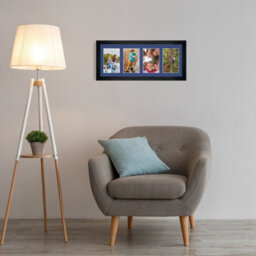 AK Frames 50X20Cm Black Modern Multi Photo Frame With Blue Mount - Holds 4 Apertures (4X) 6X4 Photos - thumbnail 3