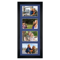 AK Frames 50X20Cm Black Modern Multi Photo Frame With Blue Mount - Holds 4 Apertures (4X) 6X4 Photos - thumbnail 1