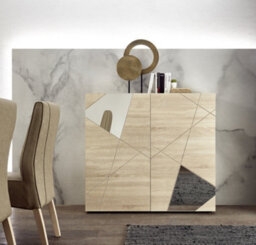 FurniComp LTD Furnicomp Giulia 2 Door Oak Tall Sideboard/highboard With Mirrors - thumbnail 1