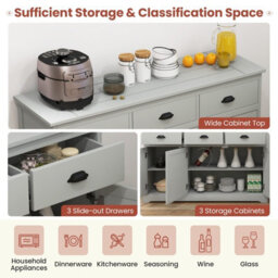 Gainoom Kitchen Buffet Sideboard Wooden Storage Cupboard Cabinet With Adjustable Shelf - thumbnail 7