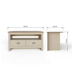 Cream Oak Corner Tv Cabinet 2 Drawer Television Stand Unit - thumbnail 2