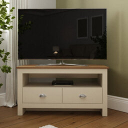 Cream Oak Corner Tv Cabinet 2 Drawer Television Stand Unit - thumbnail 4