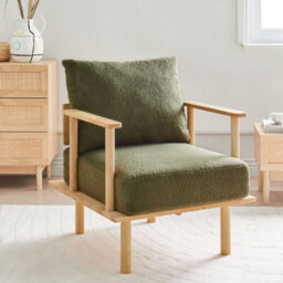 Wyld And Coco Japandi Armchair In Dark Green Boucle - Compact Scandinavian Design - thumbnail 2