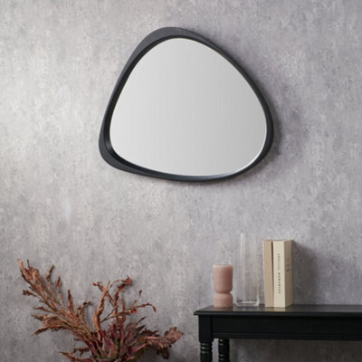 Pacific Lifestyle Curved Wall Mirror Black Wood Veneer 67X58Cm Minimalist Modern - image 1