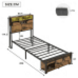 Matteo Modern 3Ft Single Metal Bed Frame With Led Lights, Usb Charging & Storage - Black & Natural Wood Finish - thumbnail 5