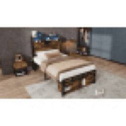 Matteo Modern 3Ft Single Metal Bed Frame With Led Lights, Usb Charging & Storage - Black & Natural Wood Finish - thumbnail 4