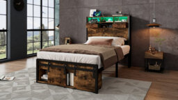 Matteo Modern 3Ft Single Metal Bed Frame With Led Lights, Usb Charging & Storage - Black & Natural Wood Finish - thumbnail 9