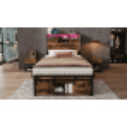 Matteo Modern 3Ft Single Metal Bed Frame With Led Lights, Usb Charging & Storage - Black & Natural Wood Finish - thumbnail 6