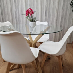 Kosy Koala Round Glass Dining Table Set With 4 White Plastic Chairs Dining Room Furniture - thumbnail 9