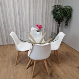 Kosy Koala Round Glass Dining Table Set With 4 White Plastic Chairs Dining Room Furniture - thumbnail 8