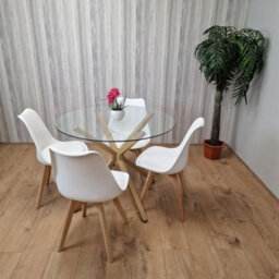 Kosy Koala Round Glass Dining Table Set With 4 White Plastic Chairs Dining Room Furniture - thumbnail 4