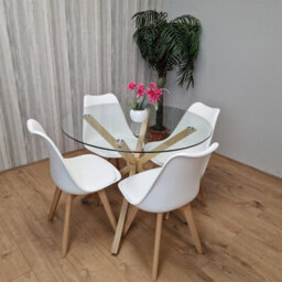 Kosy Koala Round Glass Dining Table Set With 4 White Plastic Chairs Dining Room Furniture - thumbnail 7