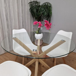 Kosy Koala Round Glass Dining Table Set With 4 White Plastic Chairs Dining Room Furniture - thumbnail 3