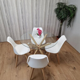 Kosy Koala Round Glass Dining Table Set With 4 White Plastic Chairs Dining Room Furniture - thumbnail 2