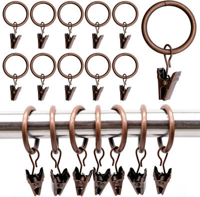 Homeelabador 30mm Metal Copper Colour Curtain Pole Rod Rings With Clips Hanging Pack Of 20 - image 1